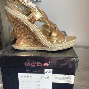 Bebe Gold Wedge Sandals
